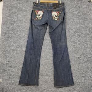 Vtg Ed Hardy Jeans Women 29 Skull Rhinestone Pocket Low Rise Bootcut Grunge Y2k